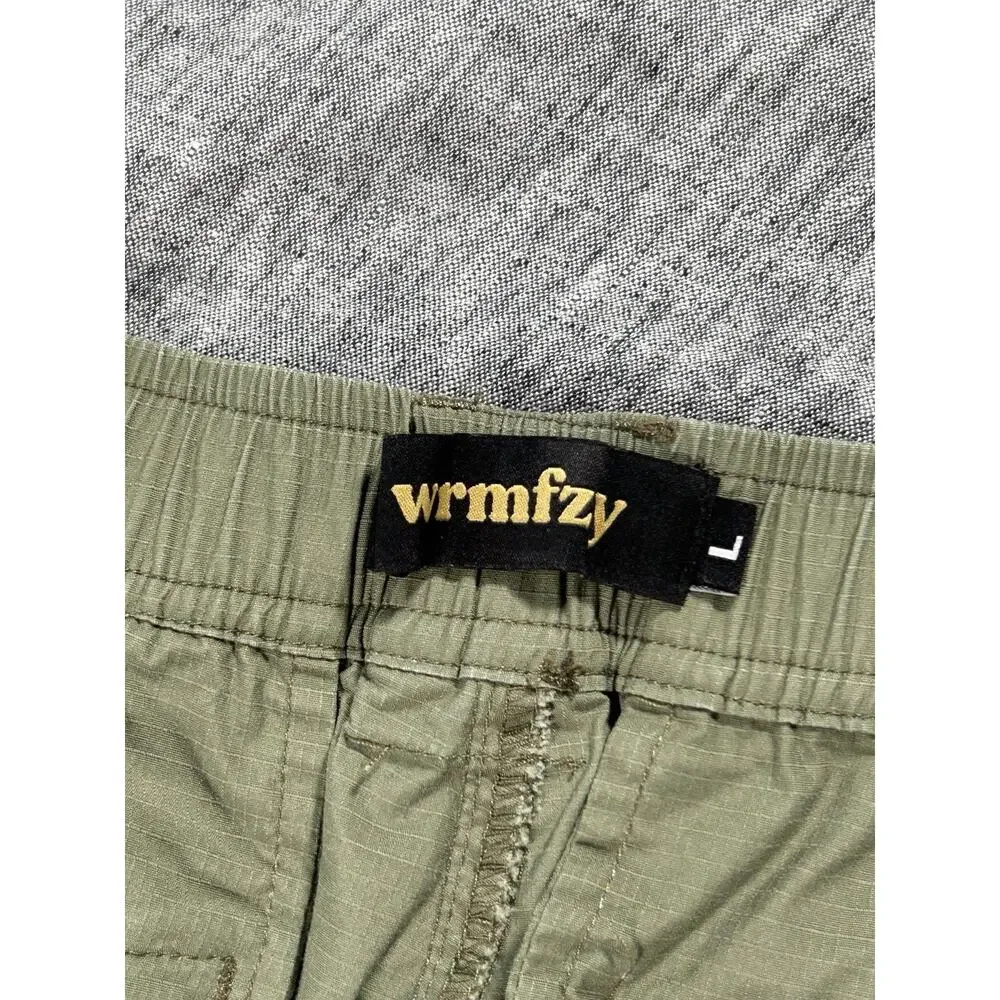 Wrmfzy Pants Mens Large Green Ripstop Tactical Cargo Elastic Waist Stretch